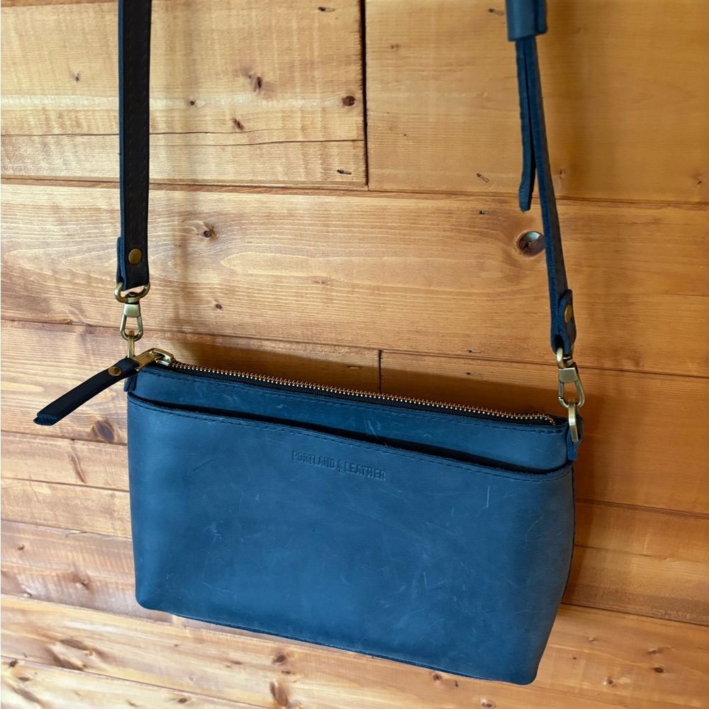 Portland Leather Goods Navy Blue Full Grain Leather Zip Crossbody Bag PLG